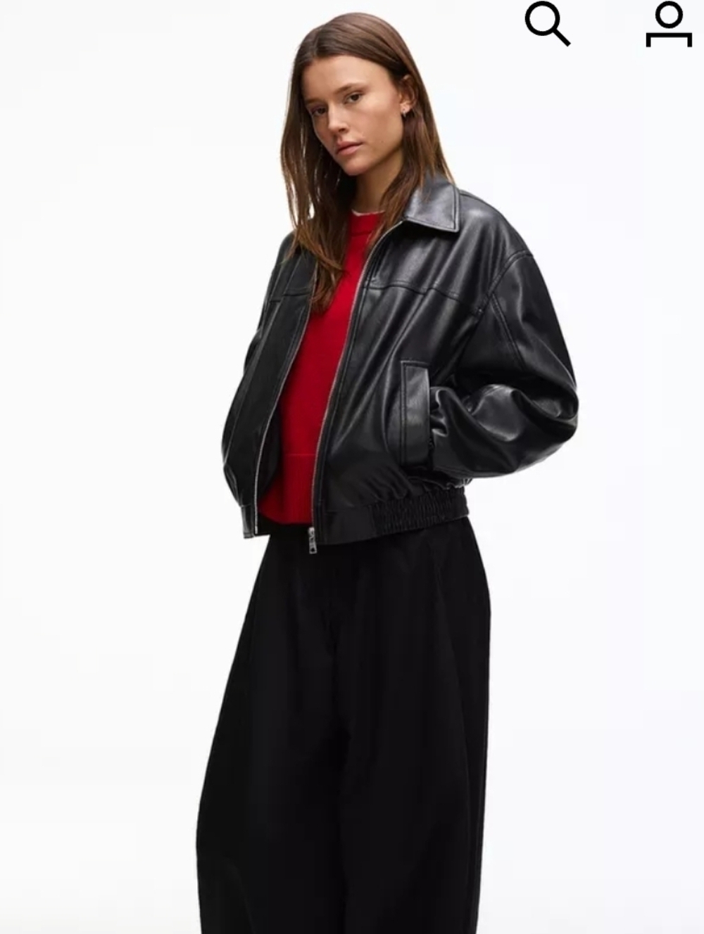 Bershka Black Faux-Leather Bomber Jacket